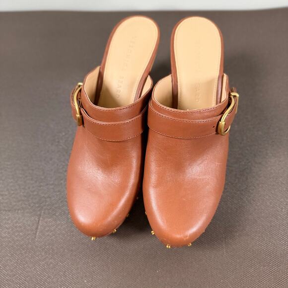 Veronica Beard Hendrix Clogs Brown Leather Chunky Platform Wooden Heel Size 7.5M - Picture 4 of 13